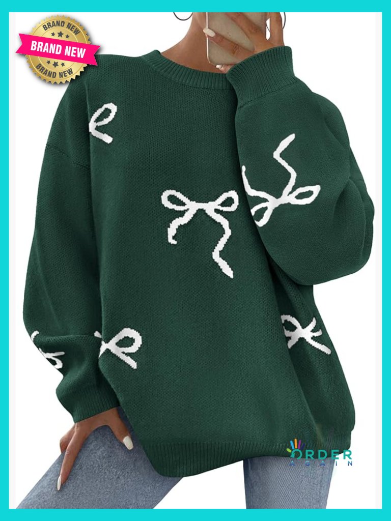 Fall Long Sleeve Pullover Sweater Women Chunky Knit Oversized Crewneck Bow Y2k